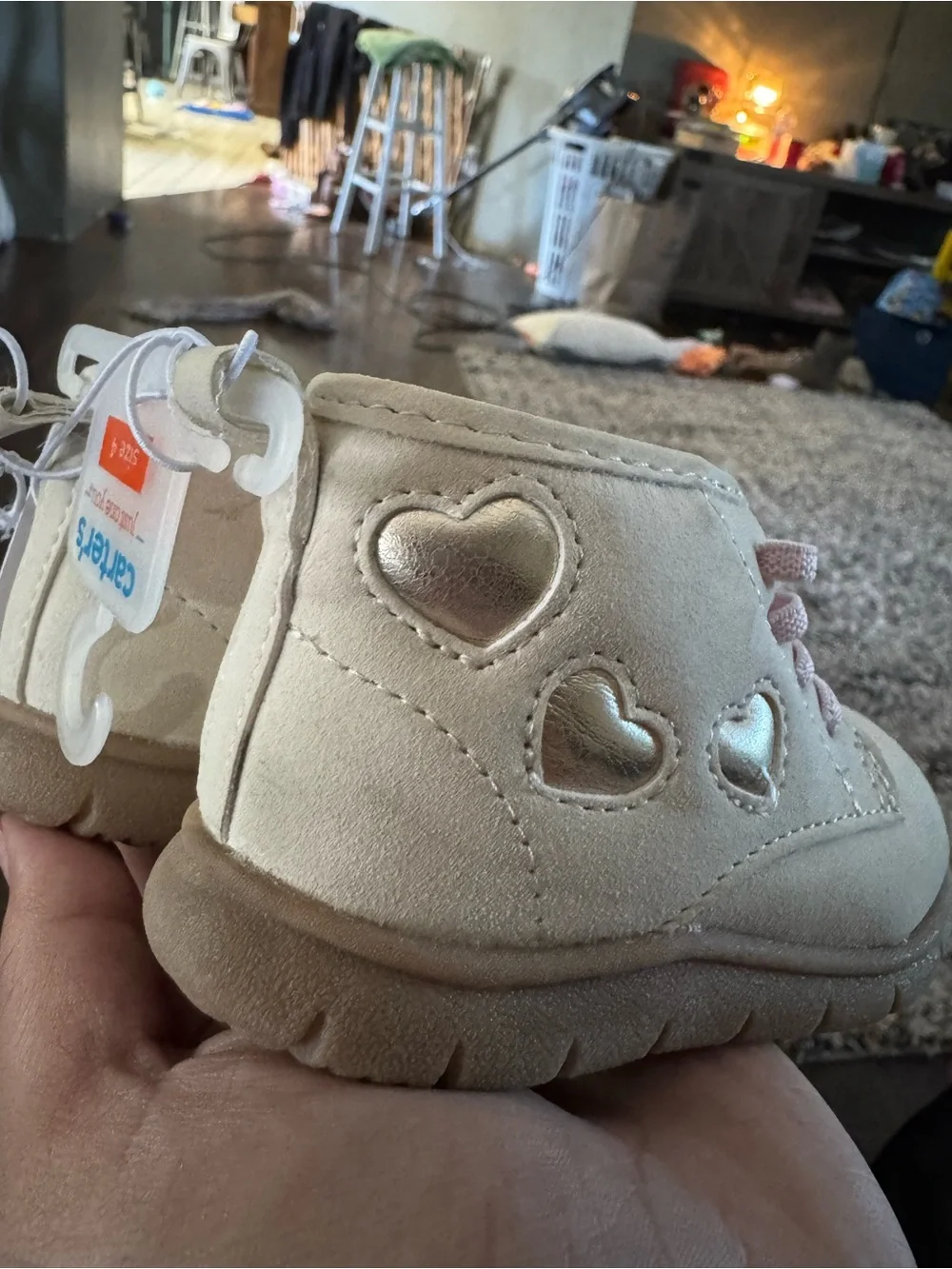 Kids Beige Suede Shoes with Pink Laces